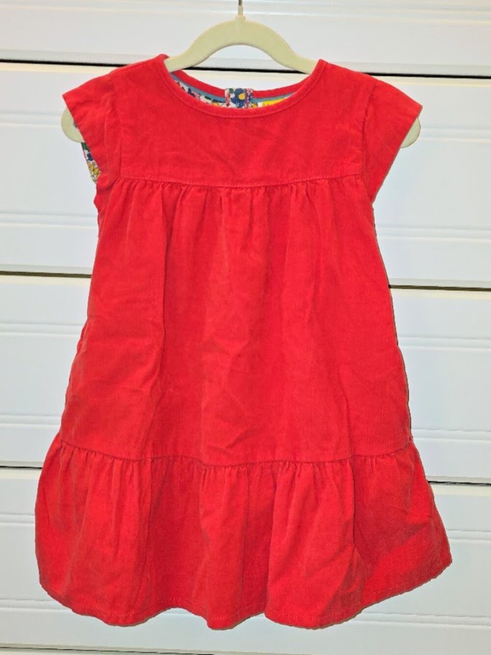 Mini Boden Floral Lined Red Corduroy Dress, size 3-4Y / 104cm